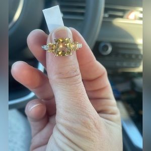 14K Yellow Gold Over Solid Sterling Silver Diamonds 2.6 CTW Citrine Size 7